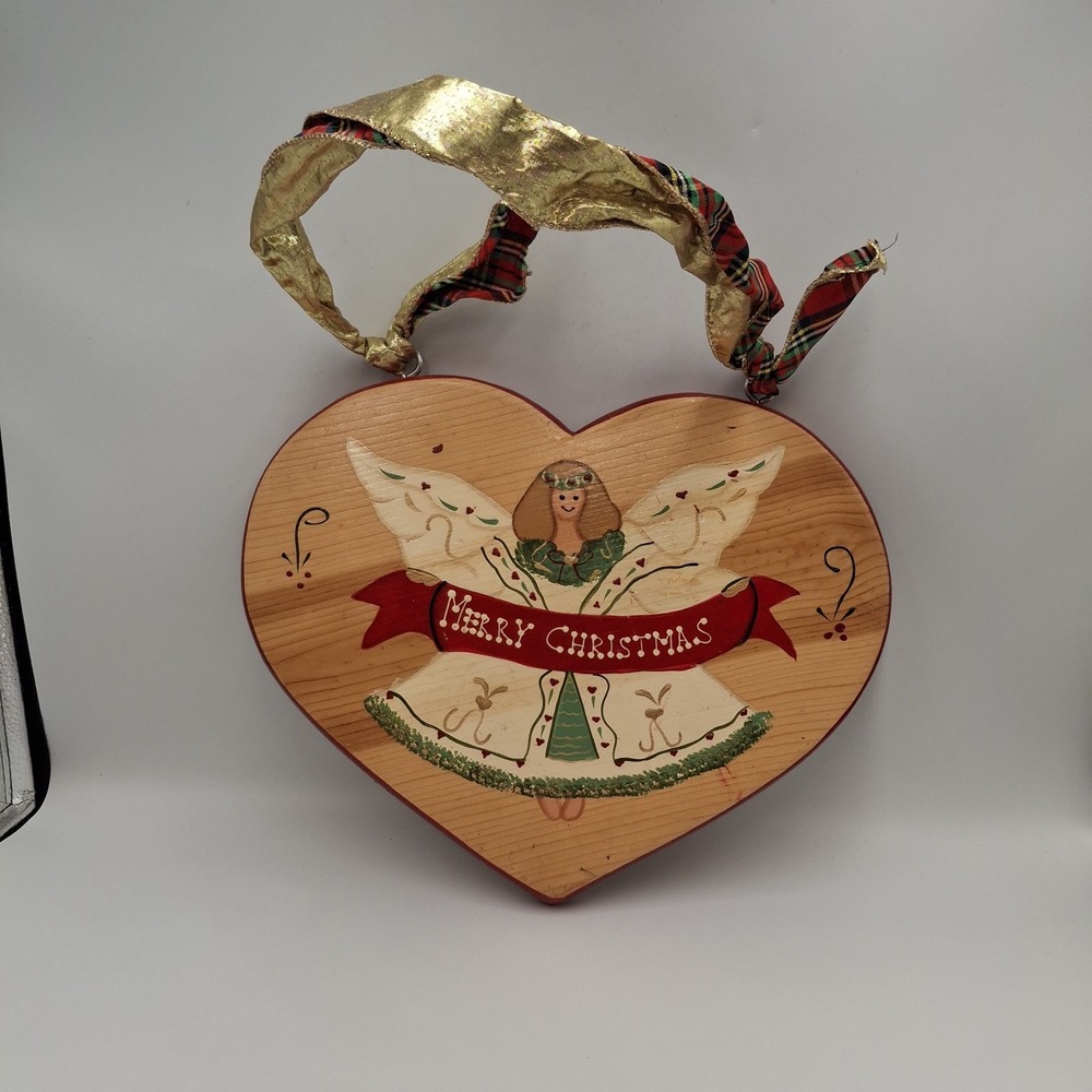 Vintage JDI Angel Heart Wooden Sign Christmas Wall Decor Hand Painted 1995